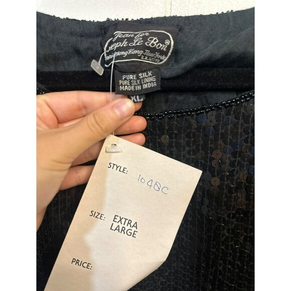 VTG Joseph Le Bon XL Black Sequin Silk Beaded Top 22x23 Boxy Evening Party - Picture 6 of 9